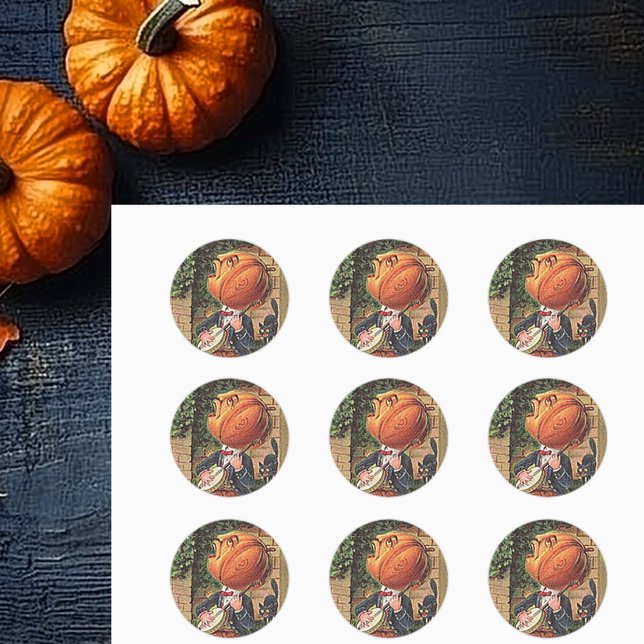 Adesivo Redondo Vintage Cantando Homem-Abóbora (Vintage Singing Pumpkin Man Classic Round Sticker)