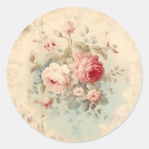 Adesivo Redondo Vintage Capricho, Rosa Shabby Chic