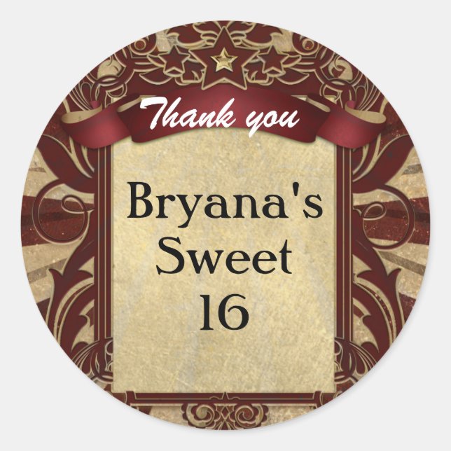 Adesivo Redondo Vintage Carnival Red Circus Party Favor Sticker (Frente)