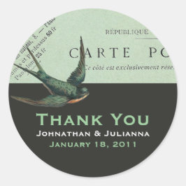 Adesivo Redondo Vintage Carte Postal e Sparrow Stickers