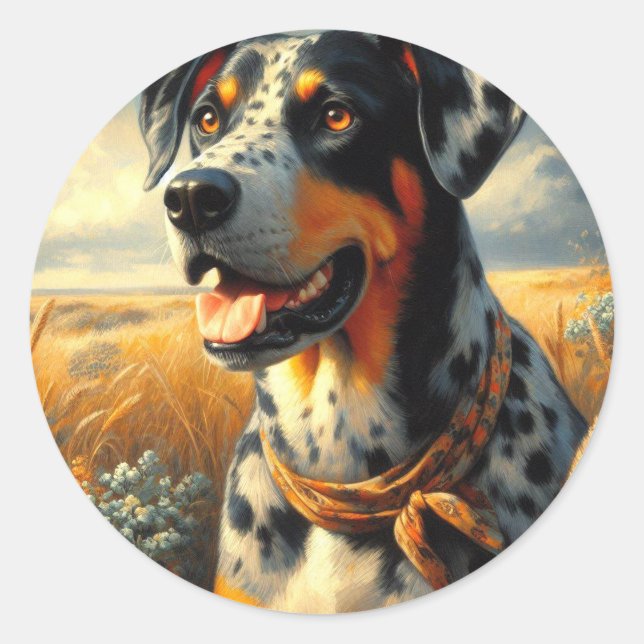 Adesivo Redondo Vintage Catahoula Leopard Dog Painting (Frente)