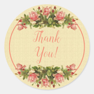Adesivo Redondo Vintage Catherine Klein Apricot Rosas Obrigado