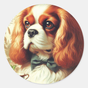Adesivo Redondo Vintage Cavalier King Charles Spaniel Painting