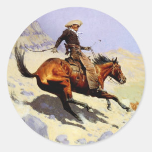 Adesivo Redondo Vintage Cavalry Militar, o Cowboy de Remington