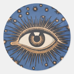 Adesivo Redondo Vintage Celestial - Estrelas oculares Lua