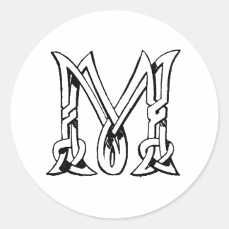 Adesivo Redondo Vintage Celtic Knot Monograma - Letra M