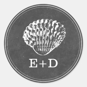 Adesivo Redondo Vintage Chalkboard Seashell Beach Weding Favor
