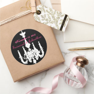 Adesivo Redondo Vintage Chandeliers Fuchsia Pink Stickers