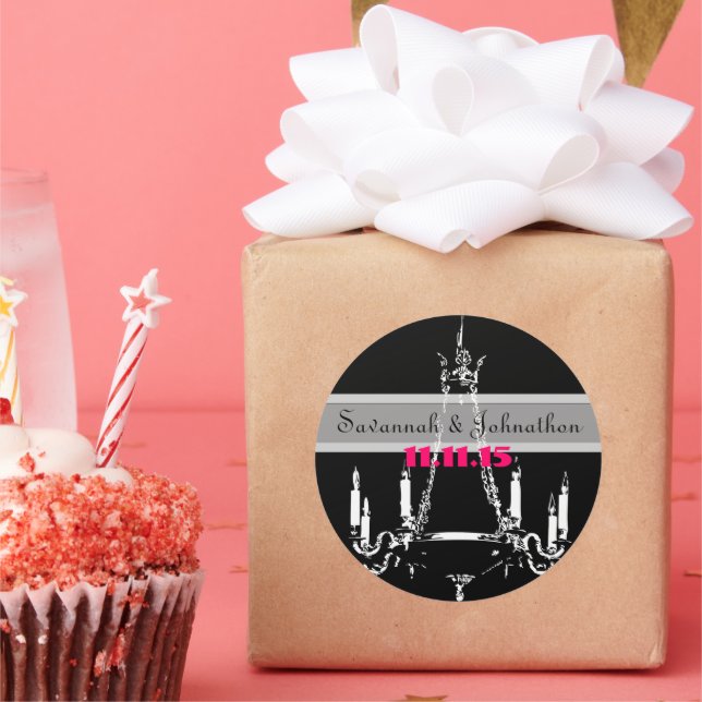 Adesivo Redondo Vintage Chandeliers Fuchsia Pink Stickers (Festa)