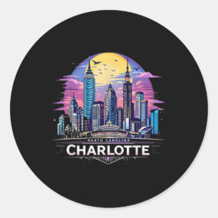 Adesivo Redondo Vintage Charlotte North Carolina Sunset Skyline Ci