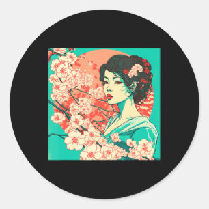 Adesivo Redondo Vintage Cherry Blossom Sakura Animação de Arte Jap