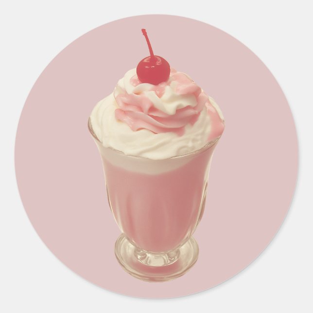 Adesivo Redondo Vintage Cherry Topped Milkshake (Frente)