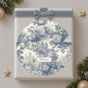 Adesivo Redondo Vintage chic Blue toile de jouy monograma