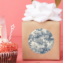 Adesivo Redondo Vintage chic Blue toile de jouy monograma