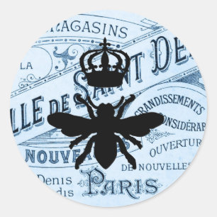 Adesivo Redondo Vintage Chic Paris Ephemera Queen Bee Silhouette