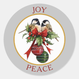 Adesivo Redondo Vintage Chickadee Joy Peace Christmas