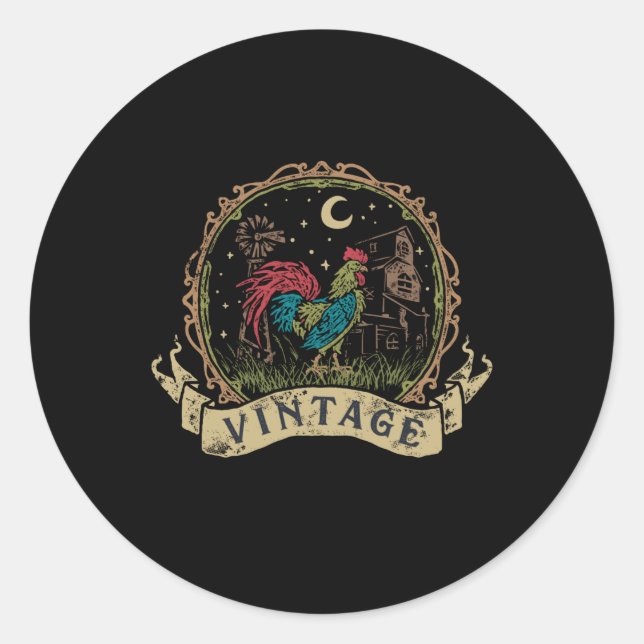 Adesivo Redondo Vintage Chicken (Frente)