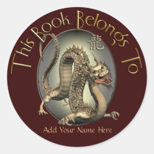 Adesivo Redondo Vintage Chinês Dragon Bookplate