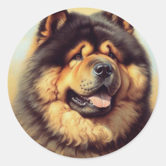 Adesivo Redondo Vintage Chow-Chow Painting (Frente)