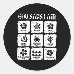 Adesivo Redondo Vintage Christian Deus Diz Que Sou Flor Beach Hawa