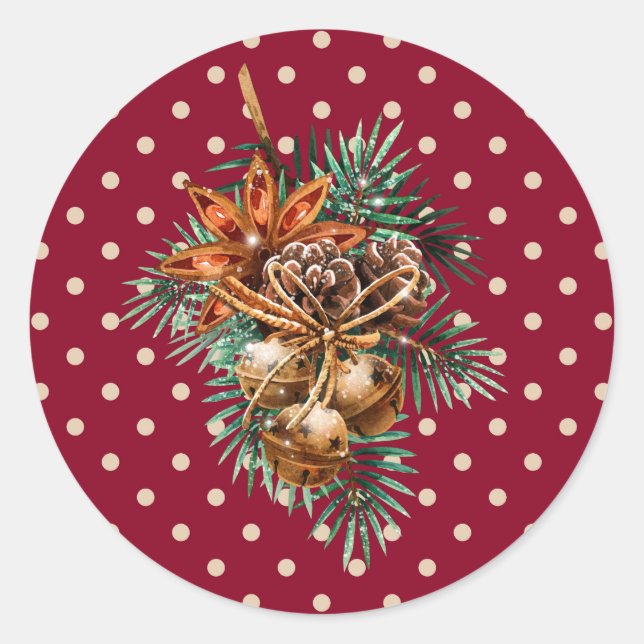 Adesivo Redondo Vintage Christmas Bells (Frente)