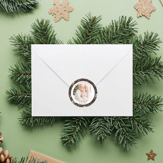 Adesivo Redondo Vintage Christmas Poinsettias