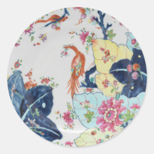 Adesivo Redondo vintage Cigarro Folha azul e branco com cor rosa C