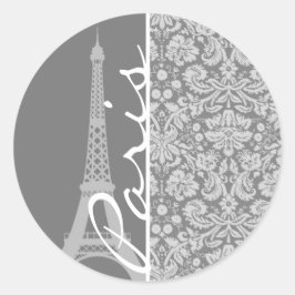 Adesivo Redondo Vintage Cinza Damask Paris