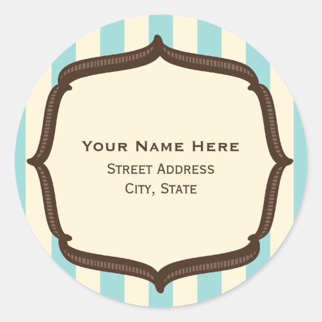 Adesivo Redondo Vintage Circus Address Sticker - Blue Strips (Frente)