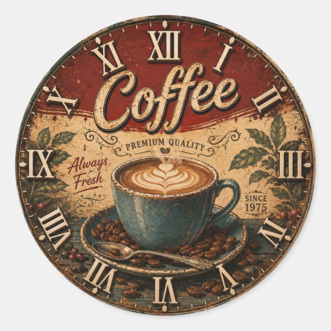 Adesivo Redondo Vintage Coffee  (Frente)