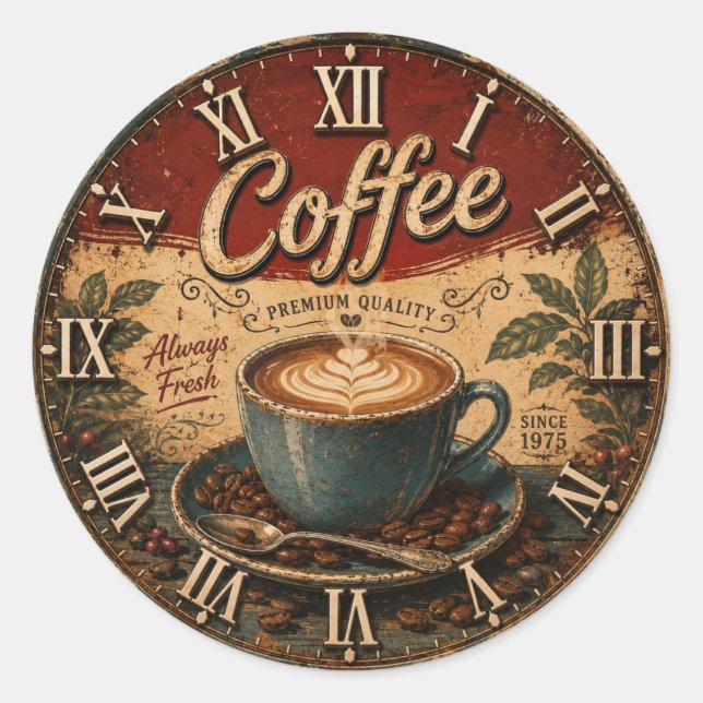 Adesivo Redondo Vintage Coffee  (Frente)