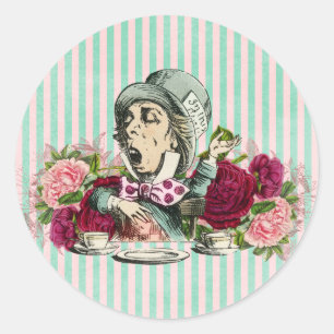 Adesivo Redondo Vintage Colorizada Wonderland Mad Hatter