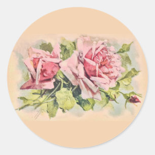 Adesivo Redondo Vintage cor-de-rosa dos rosas floral