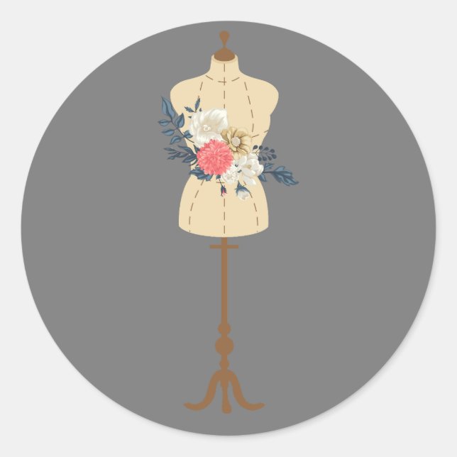 Adesivo Redondo Vintage costurando roupas bonitas (Frente)