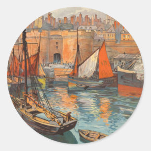 Adesivo Redondo Vintage Cote d'Emeraude Santo Malo Port Turismo