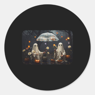 Adesivo Redondo Vintage Cottagecore Halloween Fantasmas Na Florest