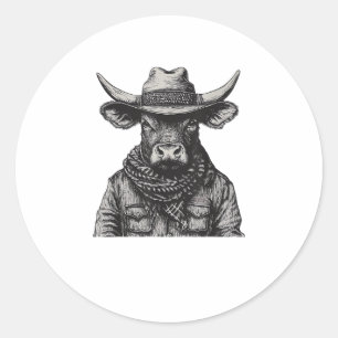 Adesivo Redondo Vintage Cowboy Bull Rodeo Moooch Obrigatório Pardn