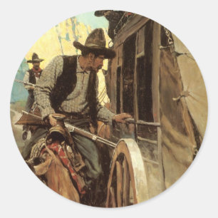 Adesivo Redondo Vintage Cowboys, The Admirable Outlaw por NC Wyeth