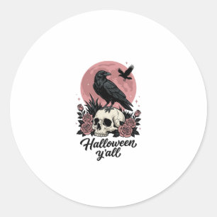 Adesivo Redondo Vintage Crânio de Corvo Halloween Y’all
