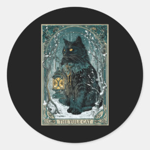 Adesivo Redondo Vintage Creepmas O Gato Yule Cartão Tarot Natal So