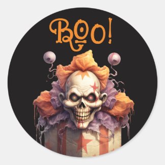 Adesivo Redondo Vintage Creepy Clowe Skull Peek-a-Boo Halloween
