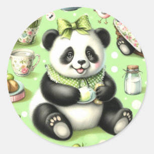Adesivo Redondo Vintage Cute Baby Panda