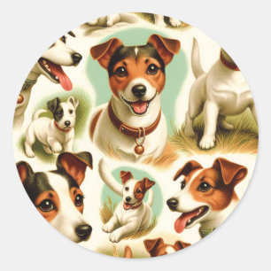 Adesivo Redondo Vintage Cute Jack Russell Terrier