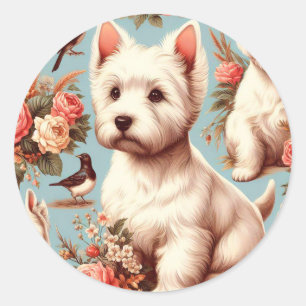 Adesivo Redondo Vintage Cute West Highland White Terrier