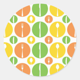 Adesivo Redondo Vintage Cutlery Pattern