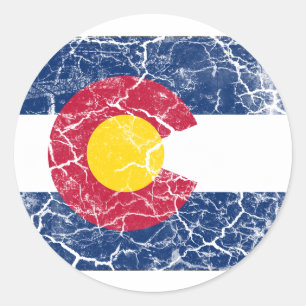 Adesivo Redondo Vintage da bandeira do estado de Colorado