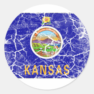 Adesivo Redondo Vintage da bandeira do estado de Kansas