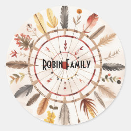 Adesivo Redondo Vintage da Tribo de Arte Nativa Americana