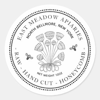 Adesivo Redondo Vintage Daisy and Bee Honeycomb Honey White Label