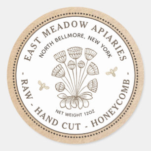 Adesivo Redondo Vintage Daisy and Bee Honeycomb Label on Kraft